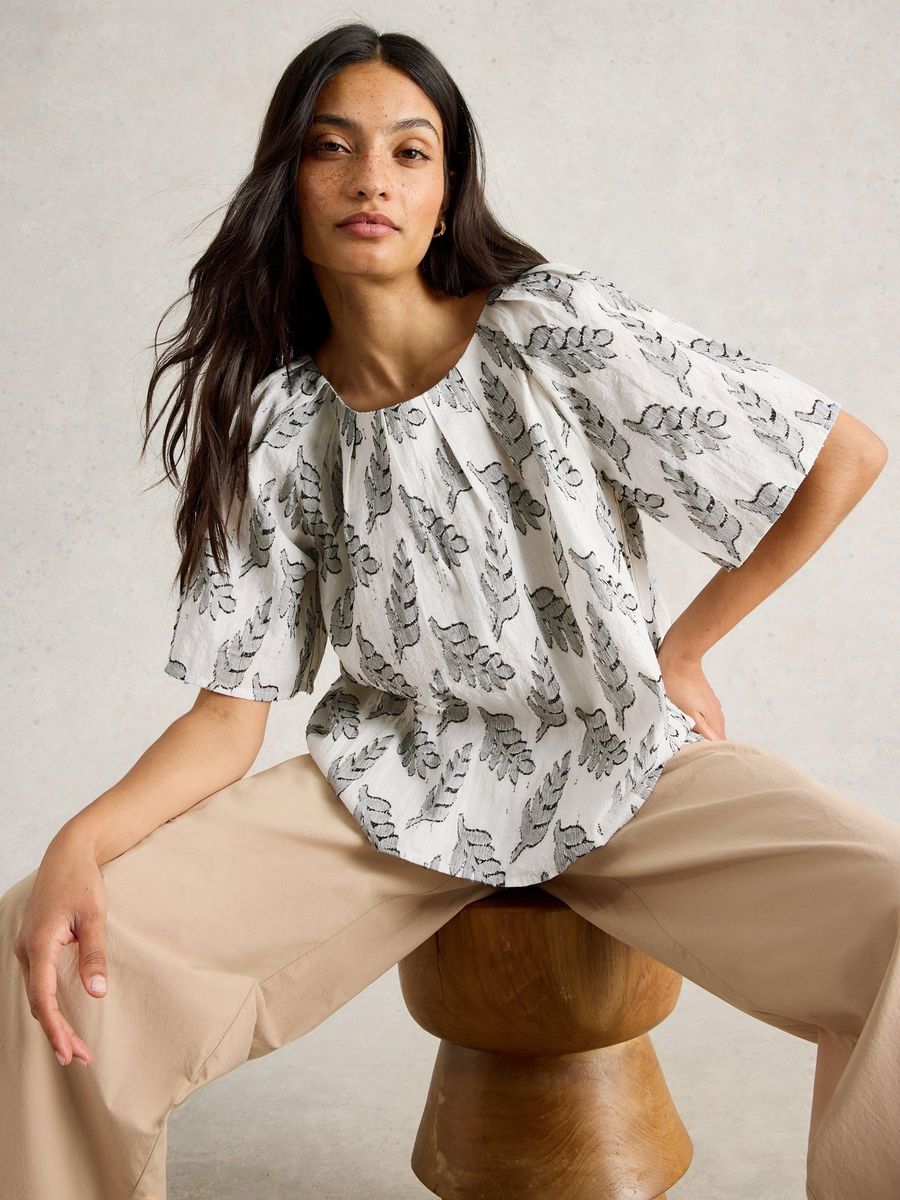 Bedruckte Jacquard Baumwollbluse