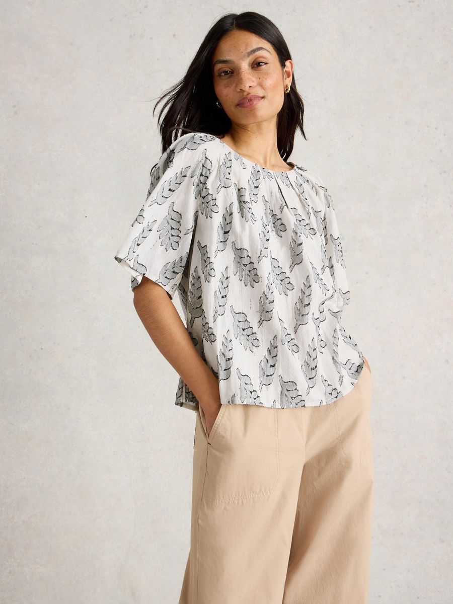 Bedruckte Jacquard Baumwollbluse