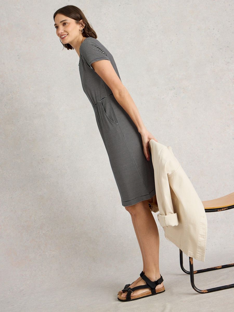 Gestreiftes Jersey-T-Shirt-Kleid mit Taschen