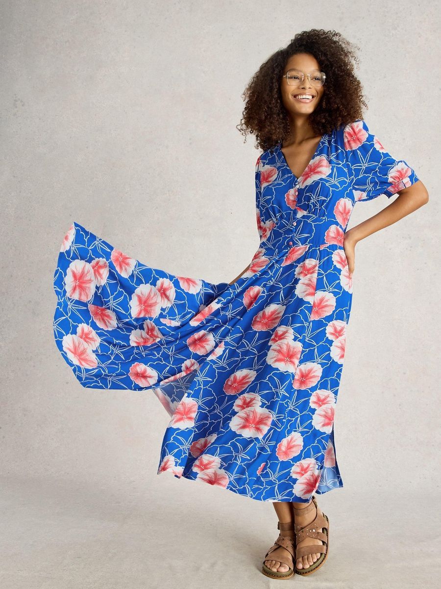 Fließendes Midikleid mit Blumendruck