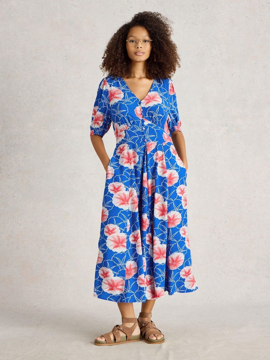 Fließendes Midikleid mit Blumendruck