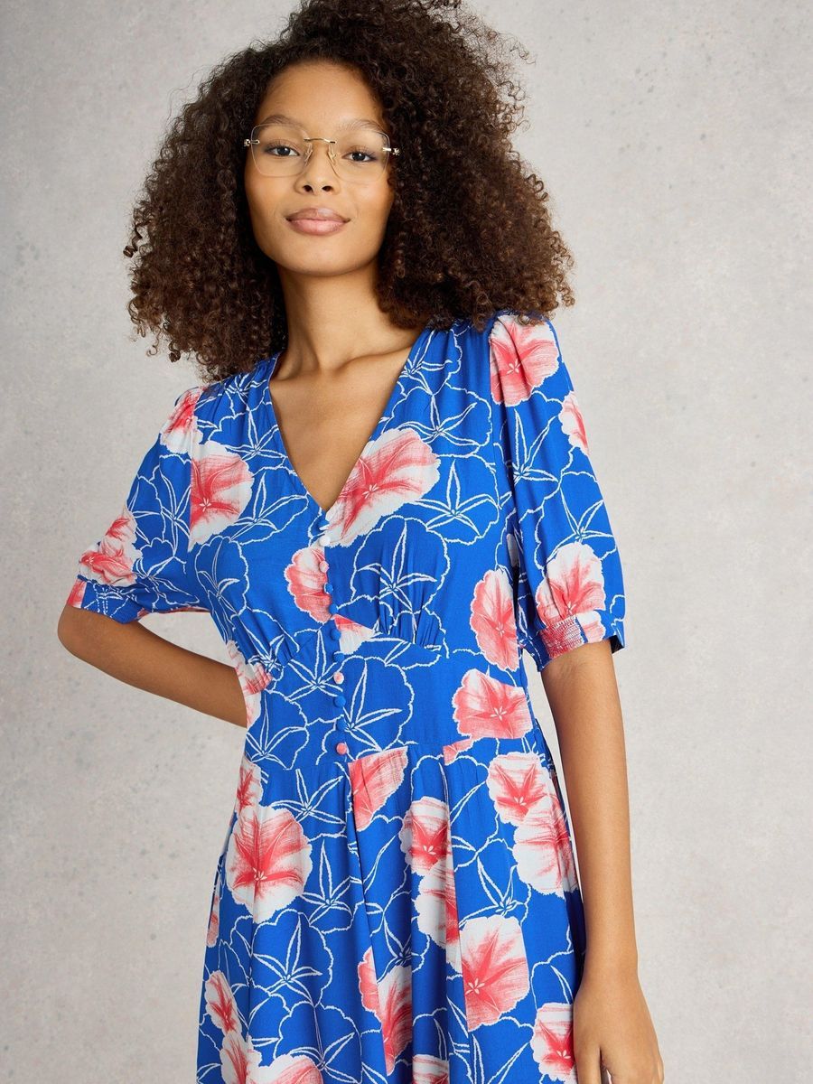 Fließendes Midikleid mit Blumendruck