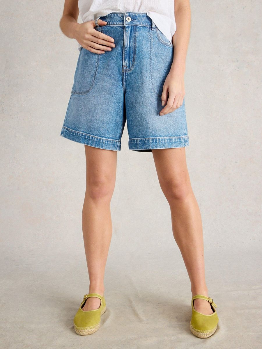Denim Bermuda Shorts mit weitem Bein