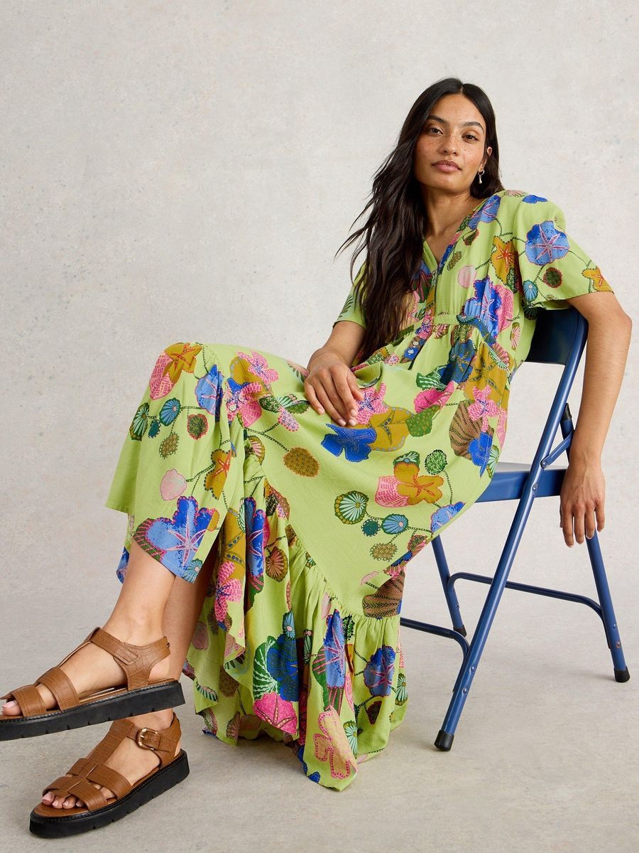 Midikleid mit Blumenmuster und V-Ausschnitt