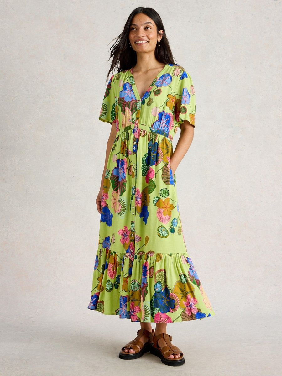 Midikleid mit Blumenmuster und V-Ausschnitt