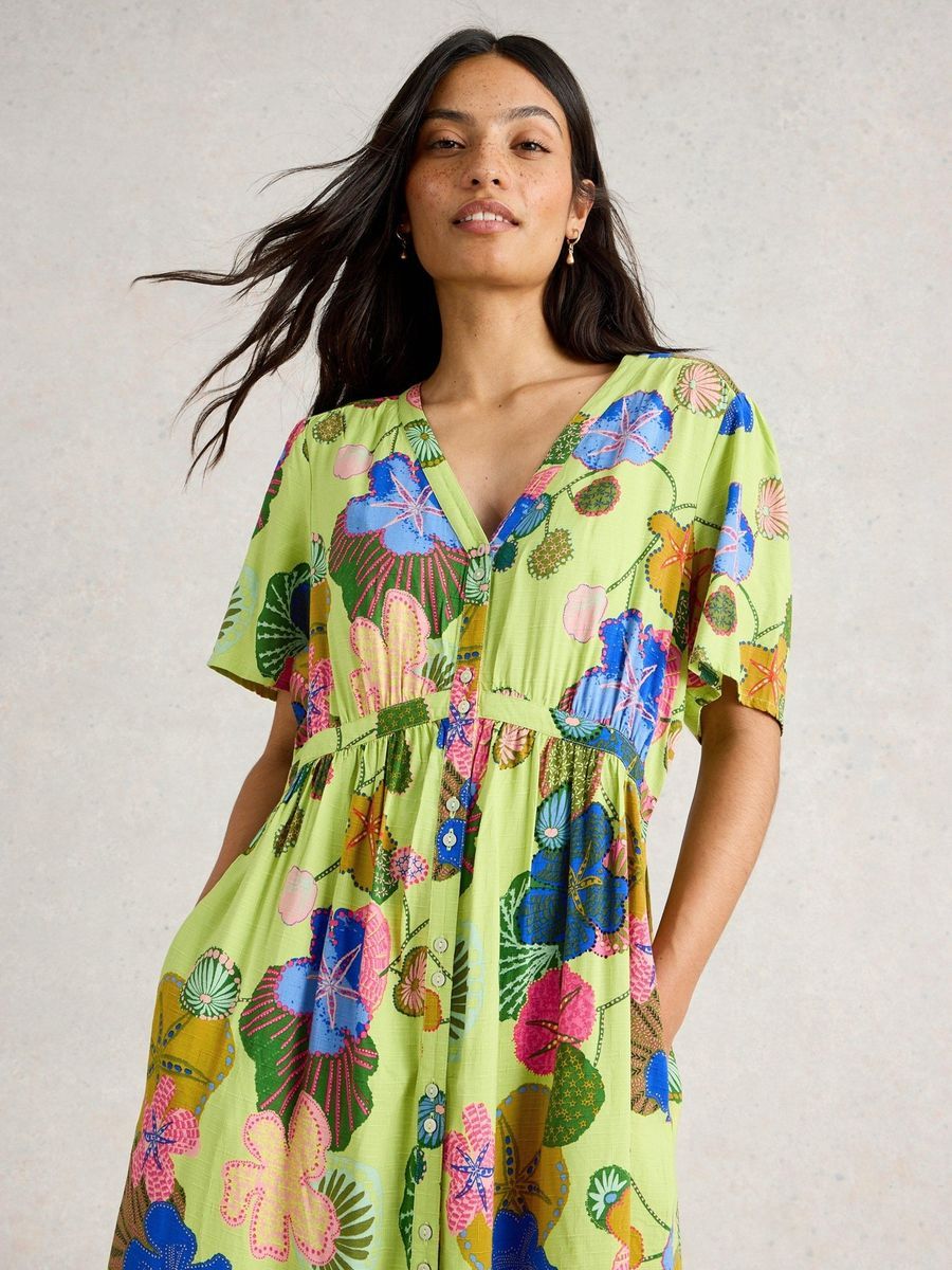 Midikleid mit Blumenmuster und V-Ausschnitt