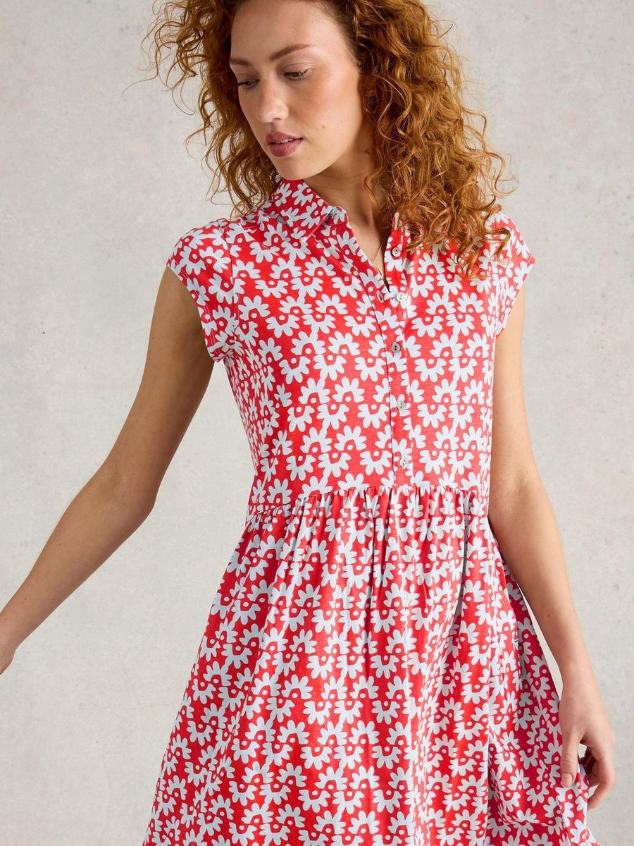 Jersey-Hemdblusenkleid mit Print und Kragen