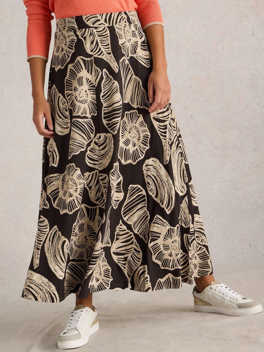 Jersey-Maxirock mit Muscheldruck