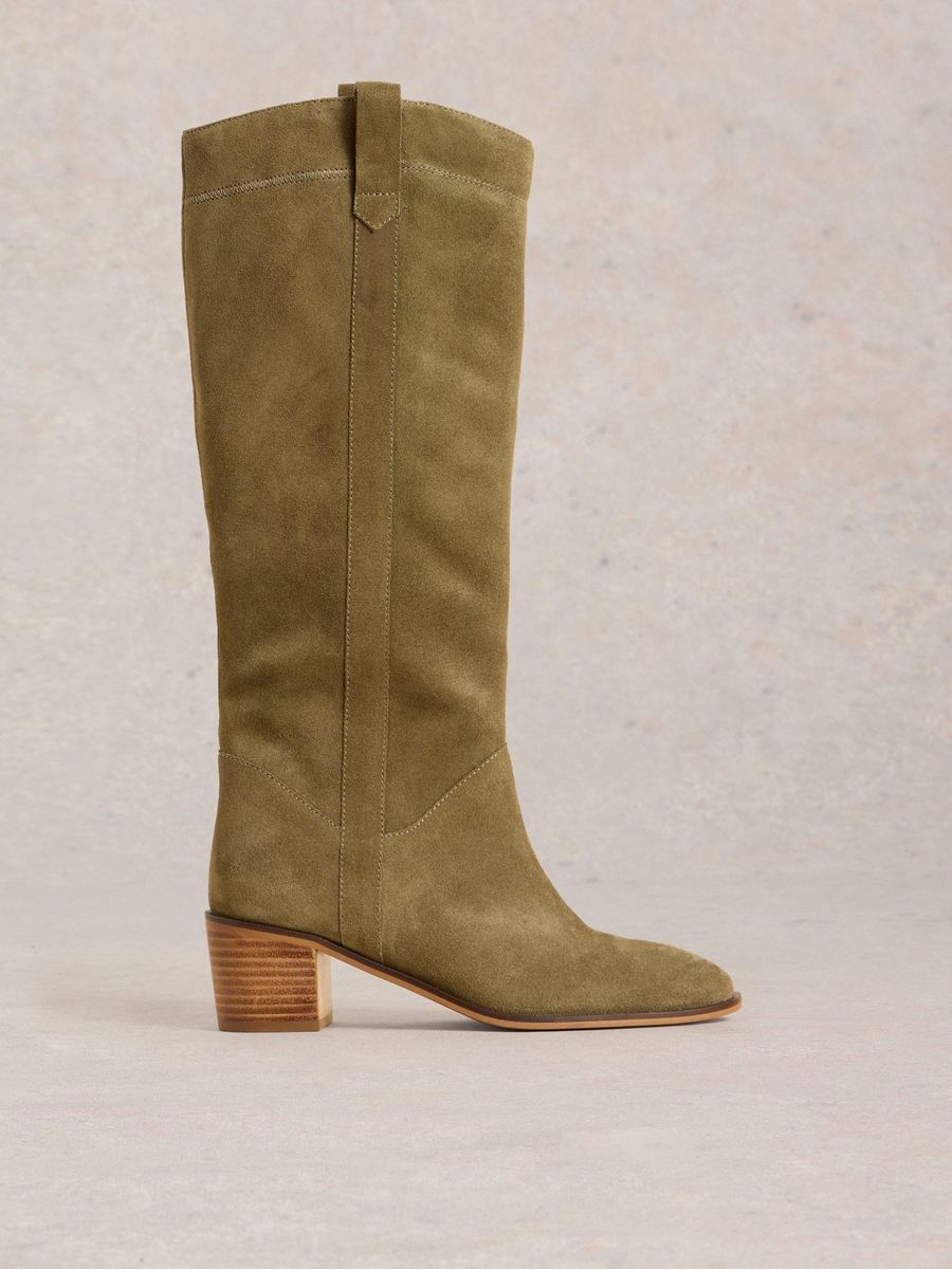 Olivgrüne Wildleder Kniehohe Stiefel