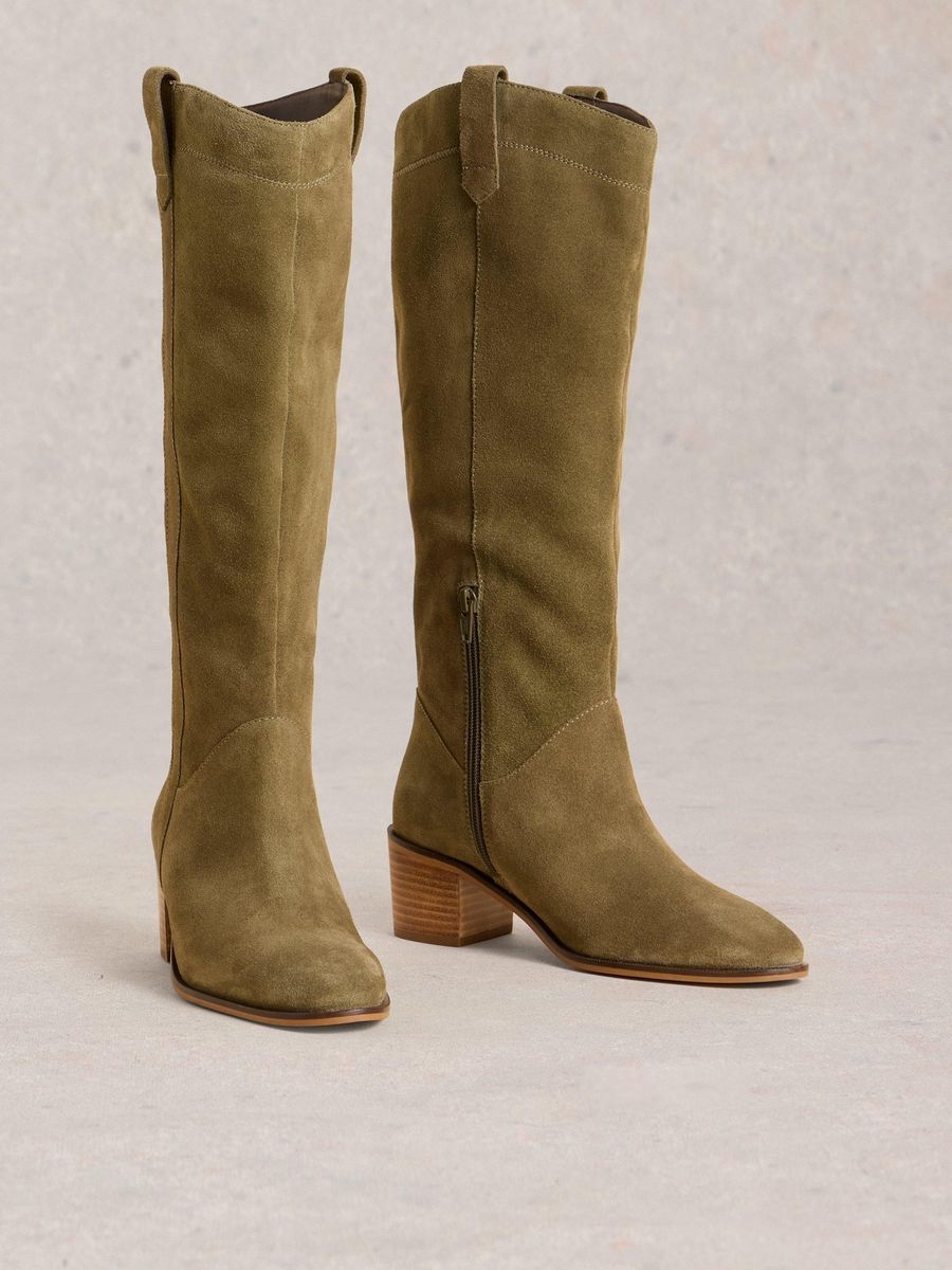 Olivgrüne Wildleder Kniehohe Stiefel
