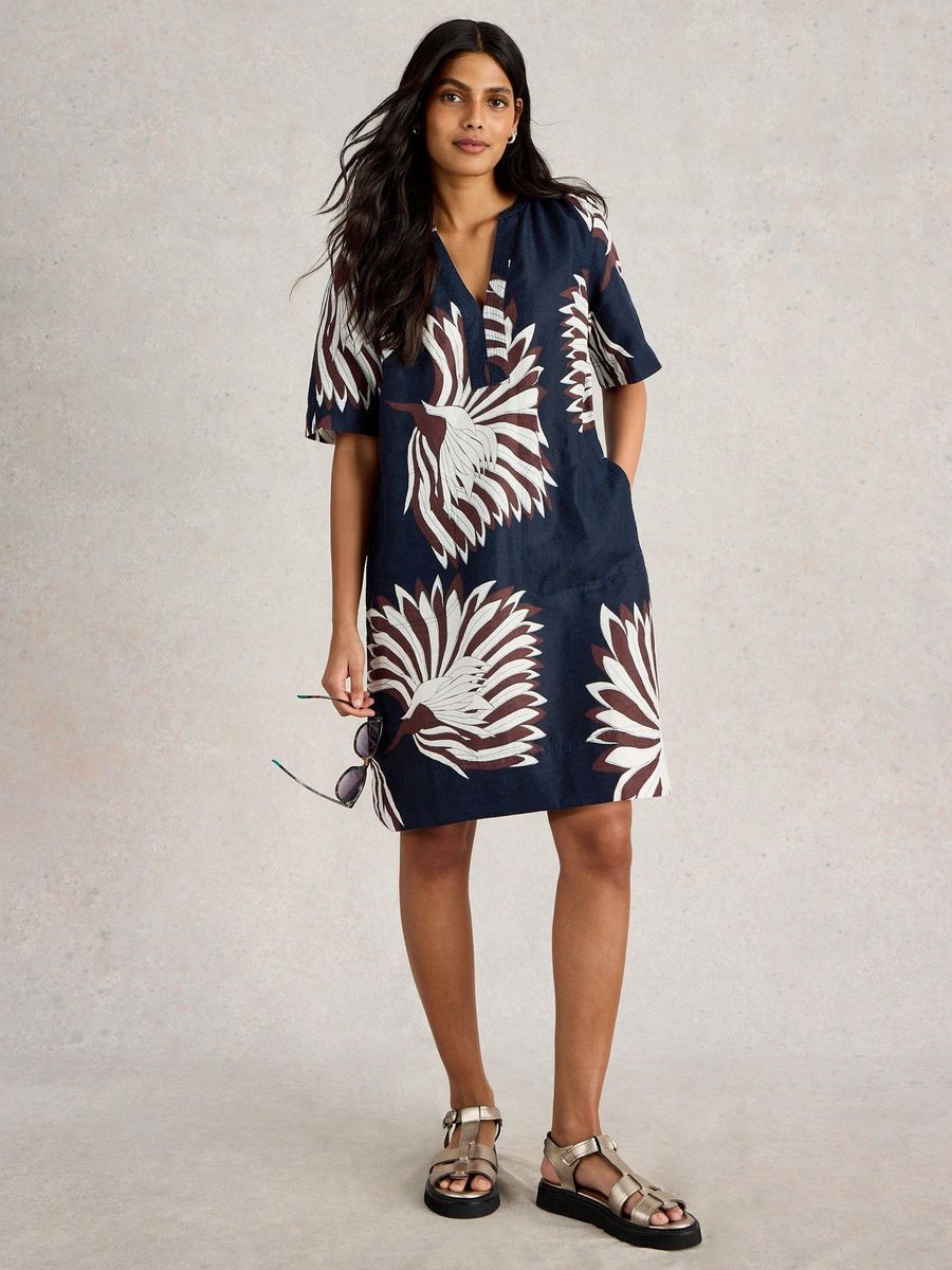 Lockeres Sommerkleid aus Leinen mit Print