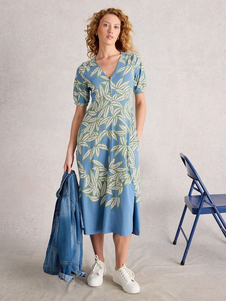 Lässiges Midikleid mit Blätterdruck