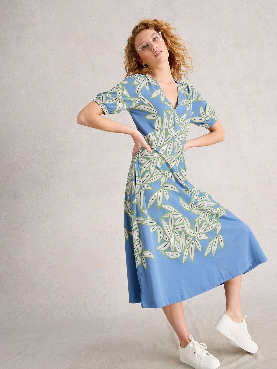 Lässiges Midikleid mit Blätterdruck