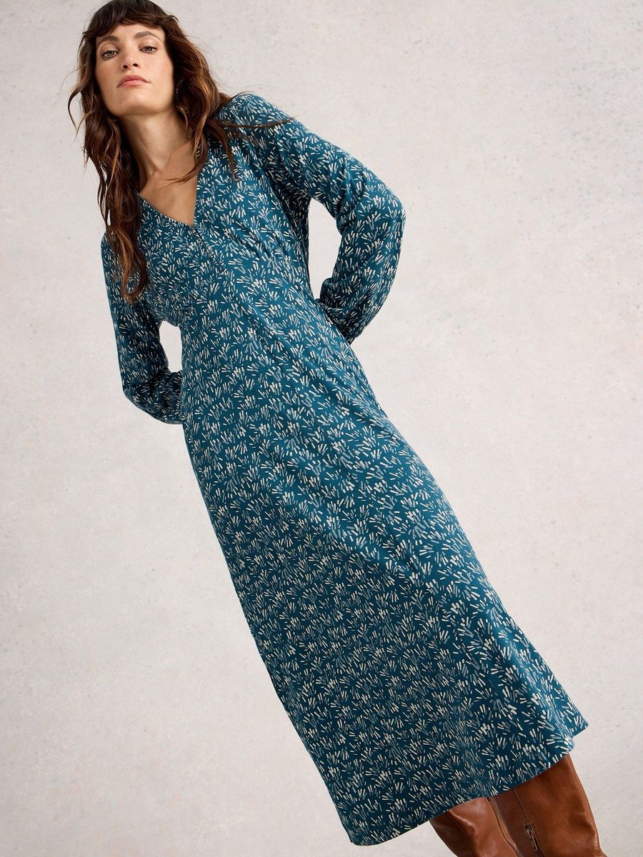 Lässiges Midikleid mit Blätterdruck