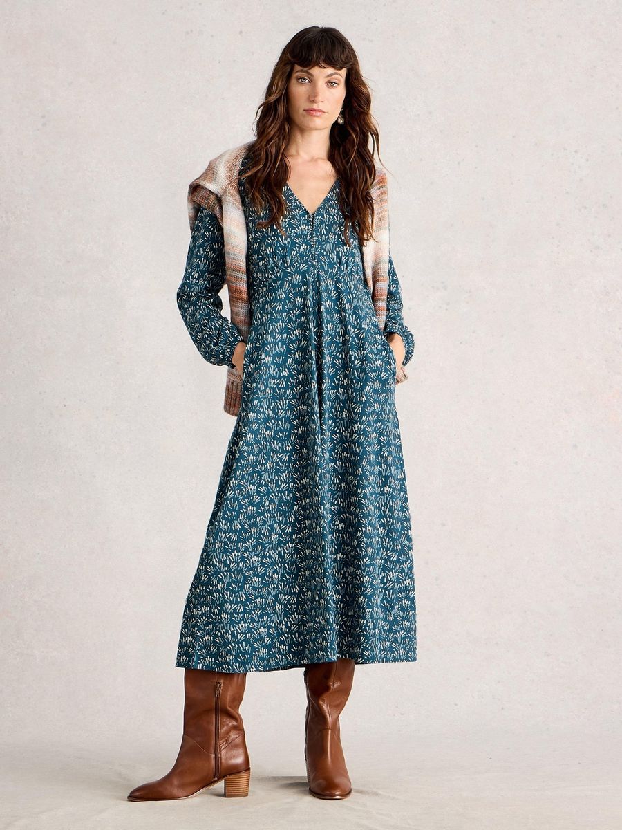 Lässiges Midikleid mit Blätterdruck