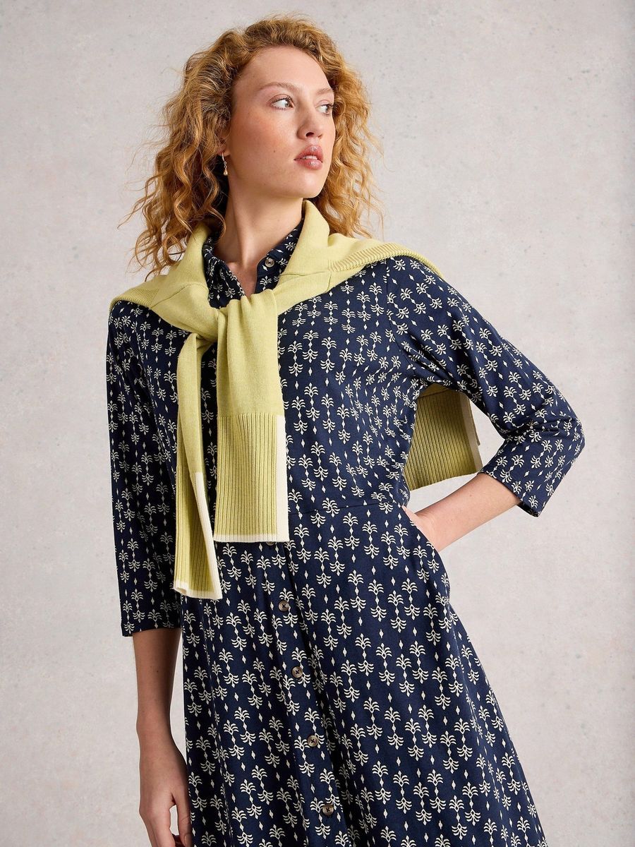 Jersey-Hemdblusenkleid mit Print und Knöpfen