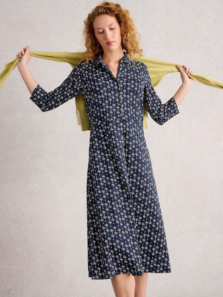 Jersey-Hemdblusenkleid mit Print und Knöpfen