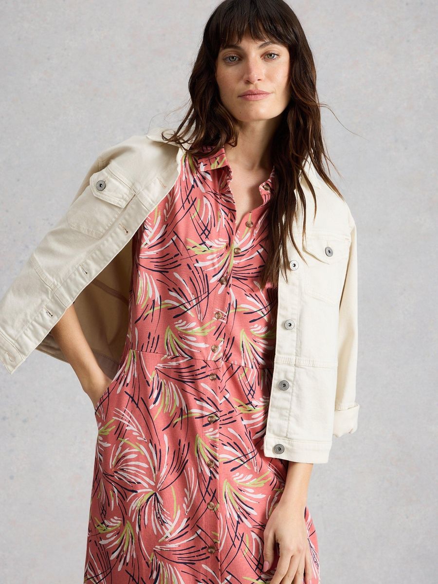 Jersey-Hemdblusenkleid mit Print und Knöpfen