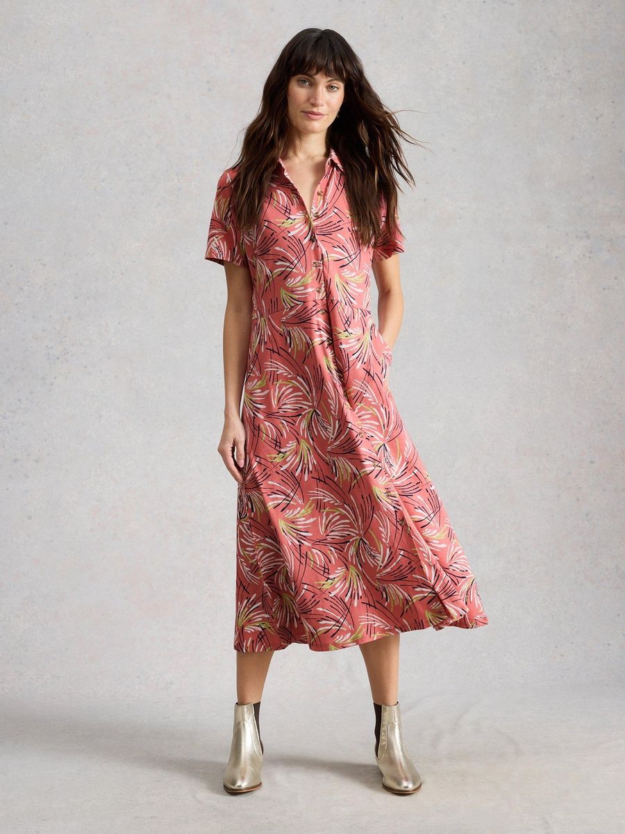 Jersey-Hemdblusenkleid mit Print und Knöpfen