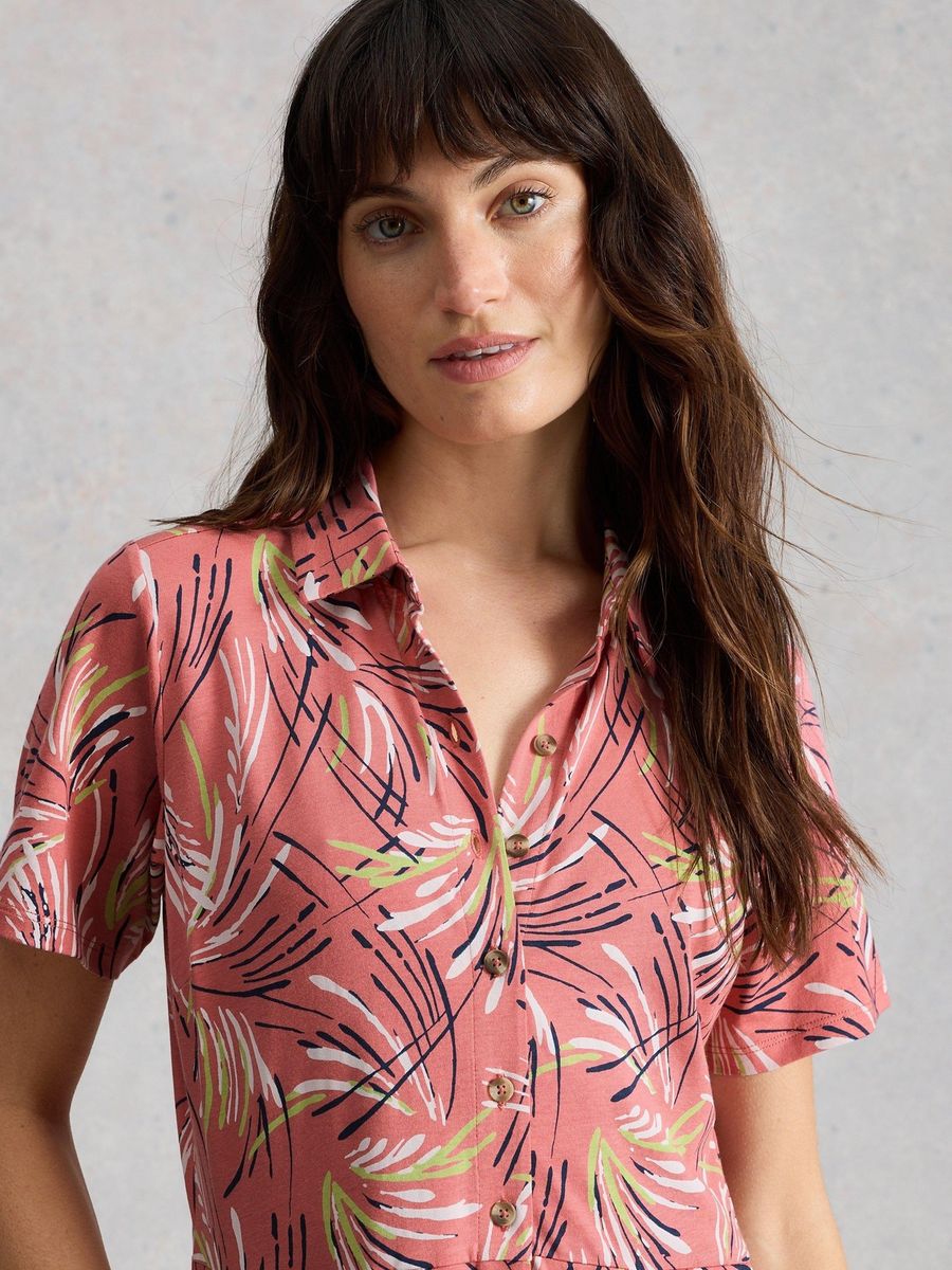 Jersey-Hemdblusenkleid mit Print und Knöpfen