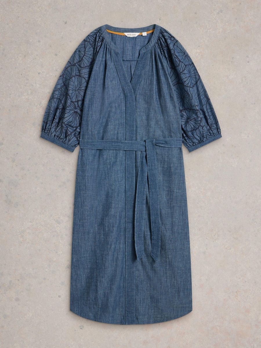 Chambray-Midikleid mit Puffärmeln