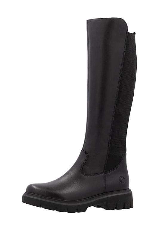 Klassischer schwarzer Leder Kniehoher Stiefel