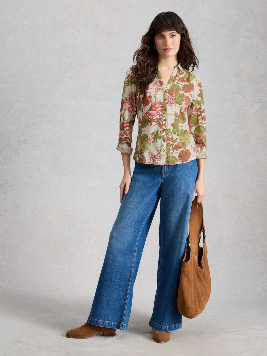 Jerseybluse mit floralem Herzmuster