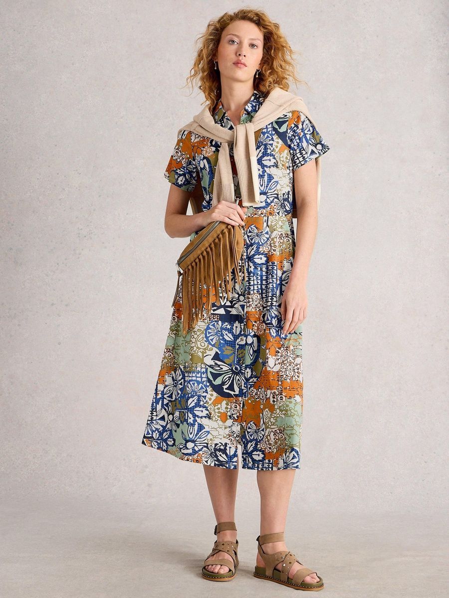 Jersey-Hemdblusenkleid mit Blumenmuster