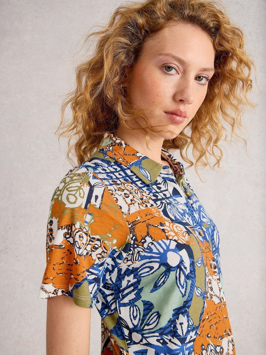 Jersey-Hemdblusenkleid mit Blumenmuster