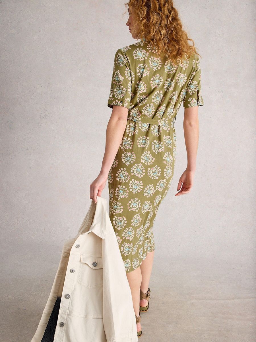 Jersey-Hemdblusenkleid mit Print und Gürtel