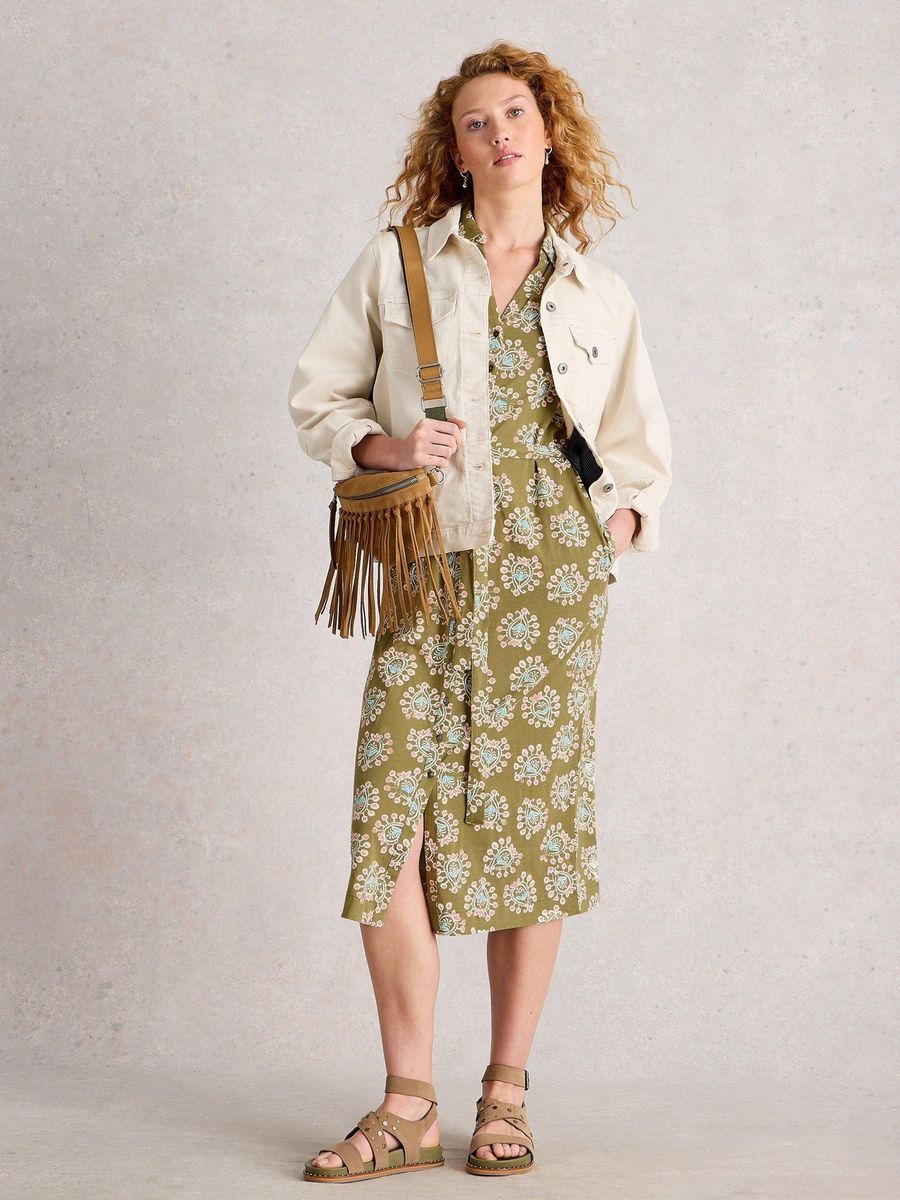Jersey-Hemdblusenkleid mit Print und Gürtel