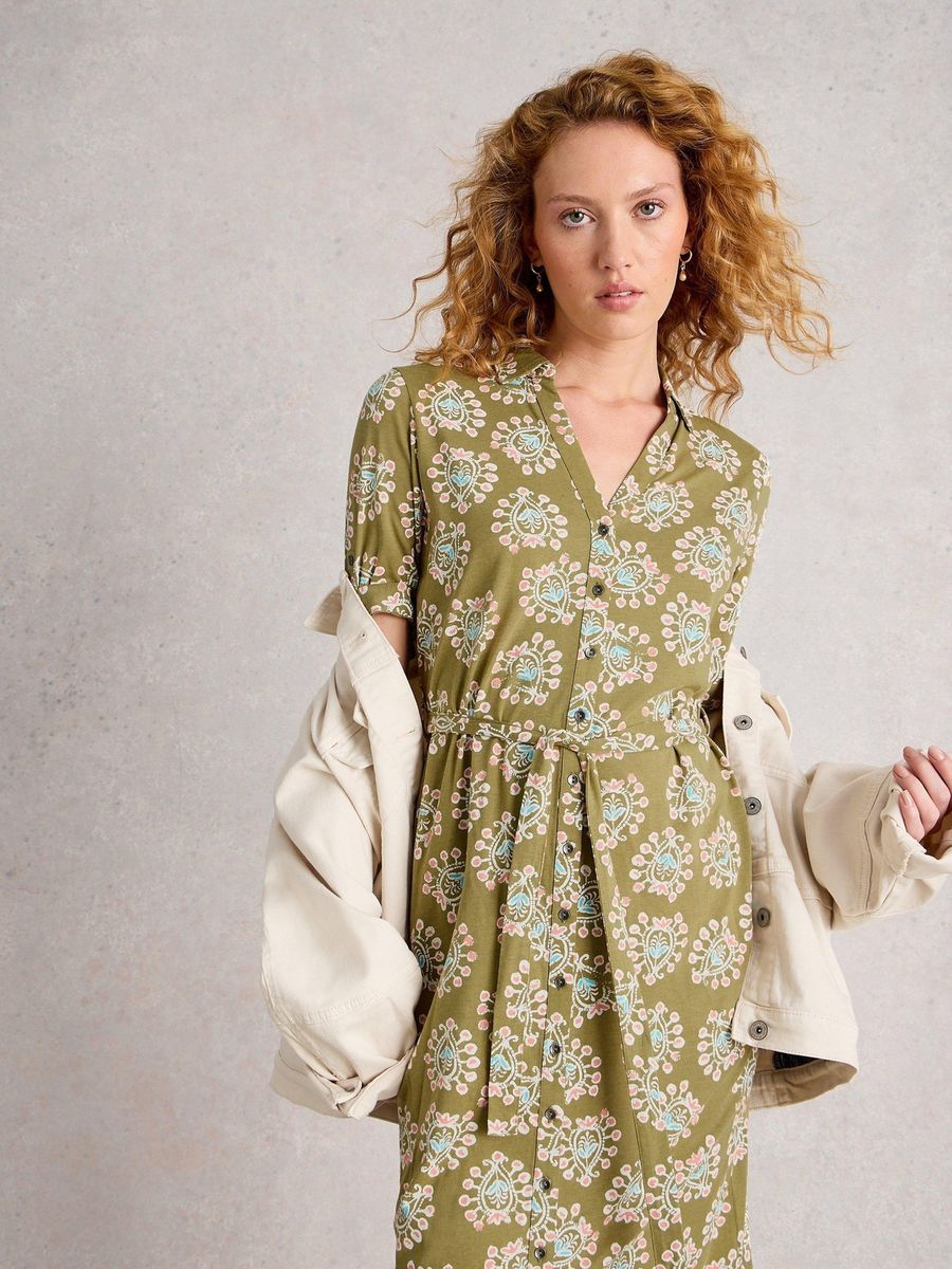 Jersey-Hemdblusenkleid mit Print und Gürtel