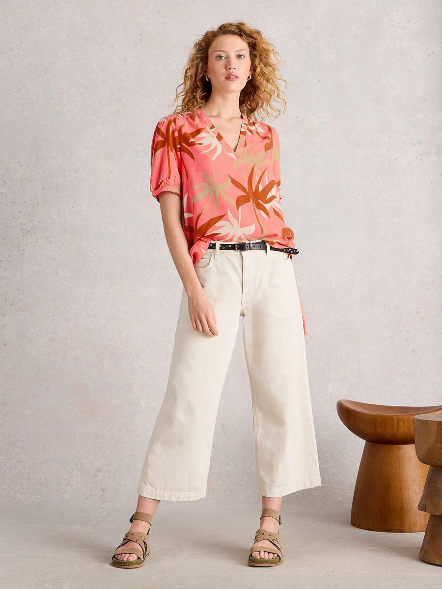 Tropische Bluse mit V-Ausschnitt
