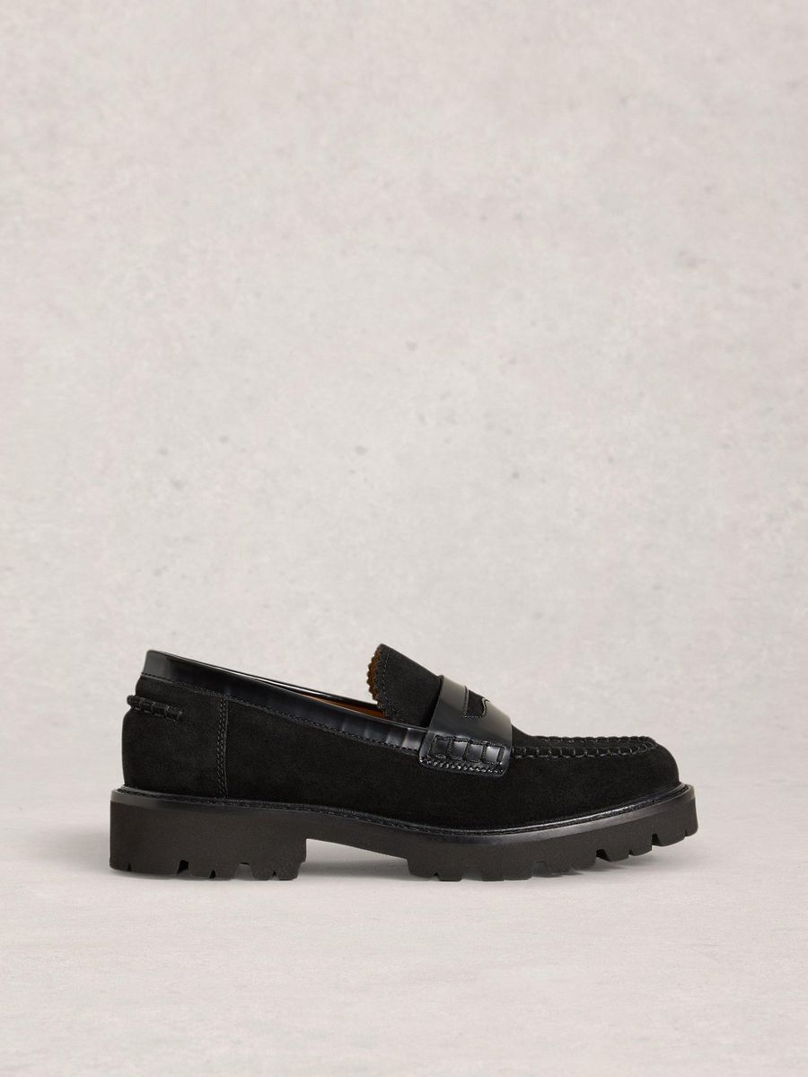Klassischer schwarzer Leder Plateau Loafer