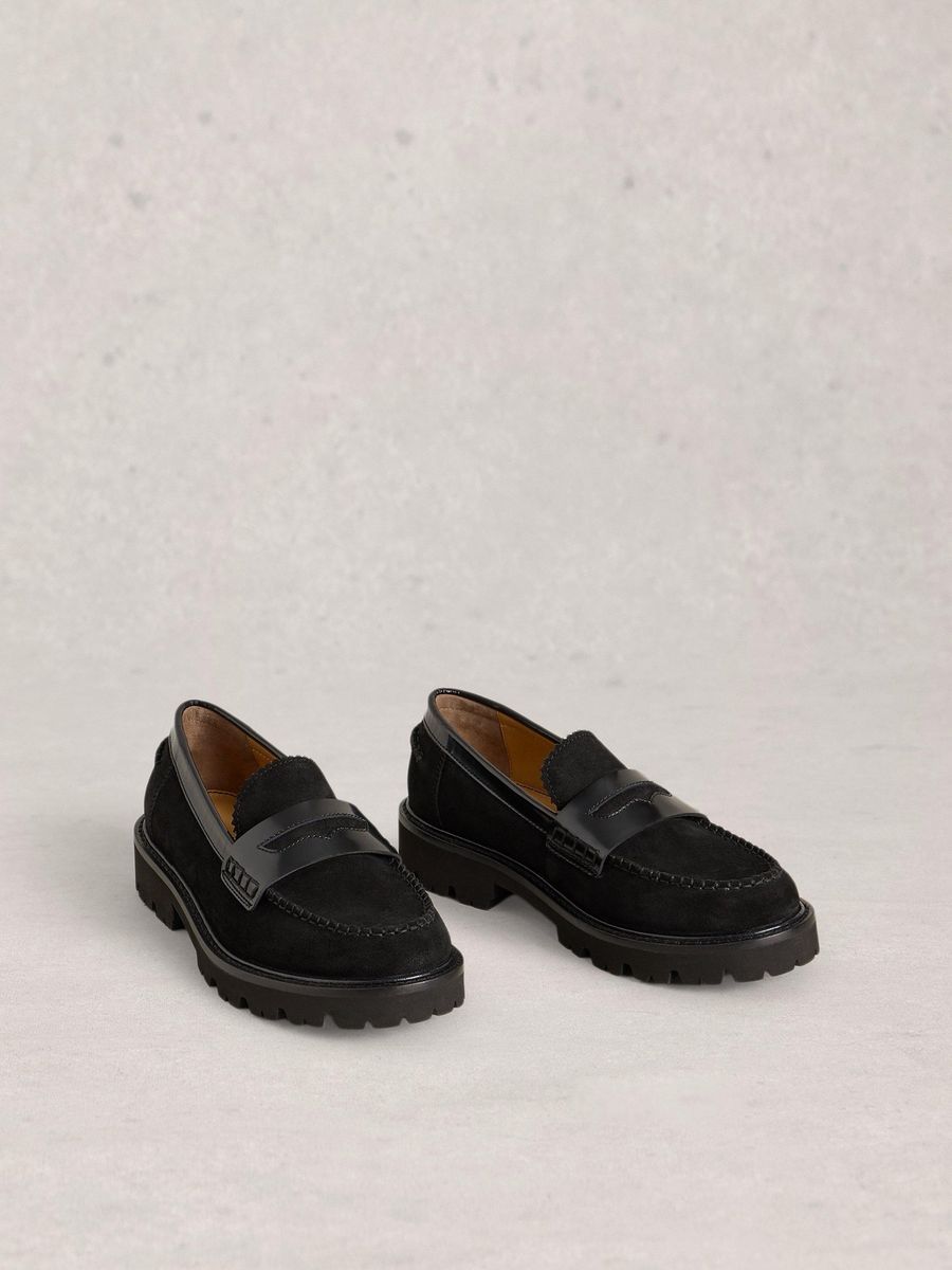 Klassischer schwarzer Leder Plateau Loafer