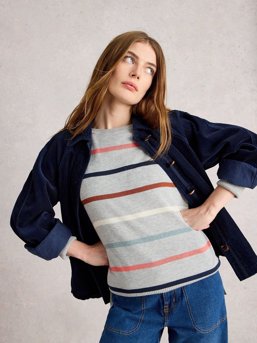 Gestreifter Strickpullover mit Rundhalsausschnitt