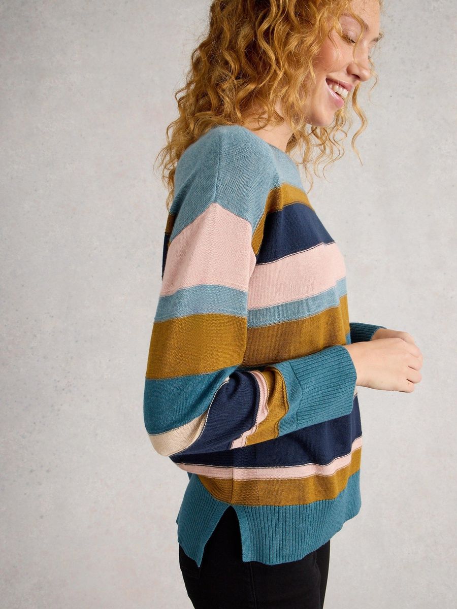 Gestreifter Strickpullover mit Rundhalsausschnitt