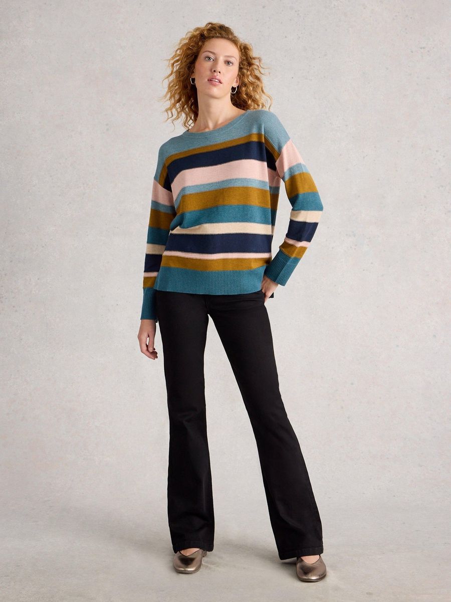 Gestreifter Strickpullover mit Rundhalsausschnitt