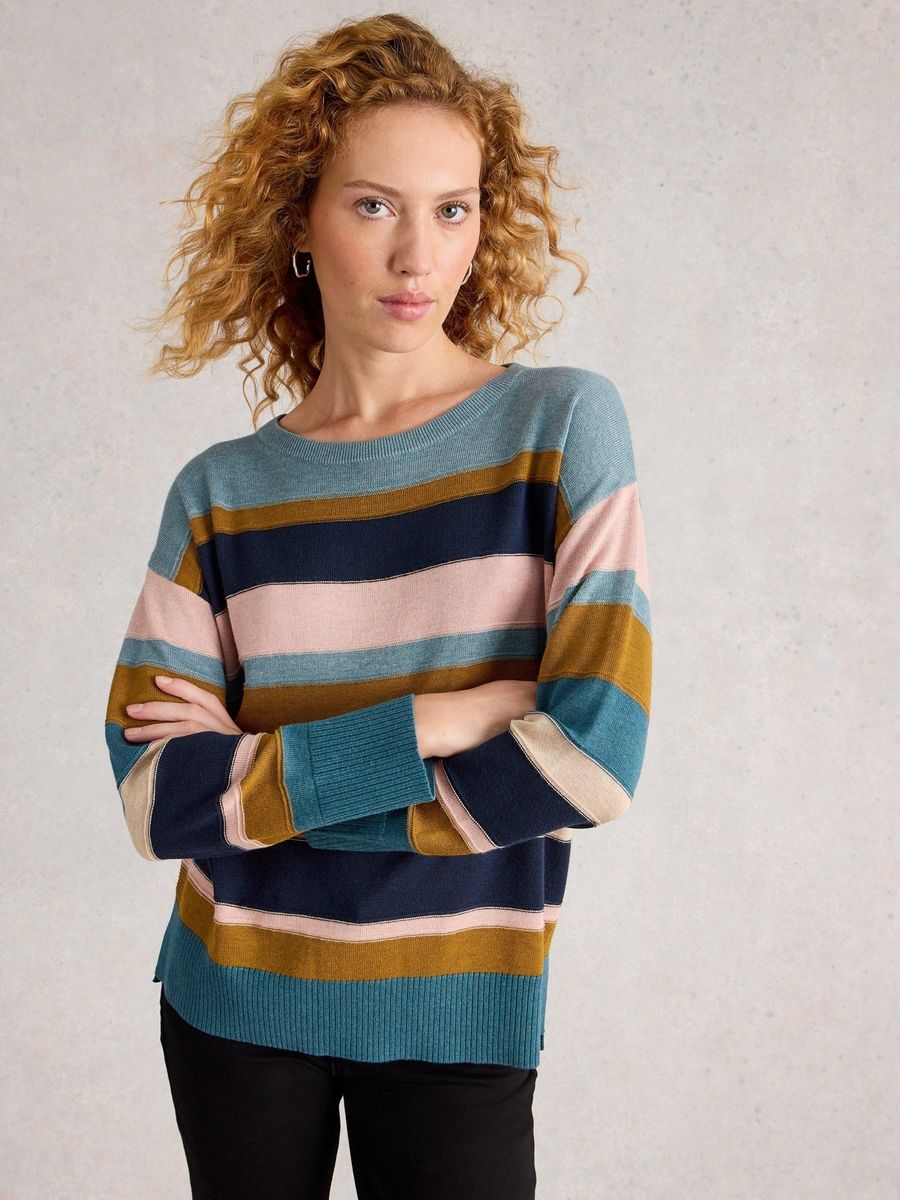 Gestreifter Strickpullover mit Rundhalsausschnitt