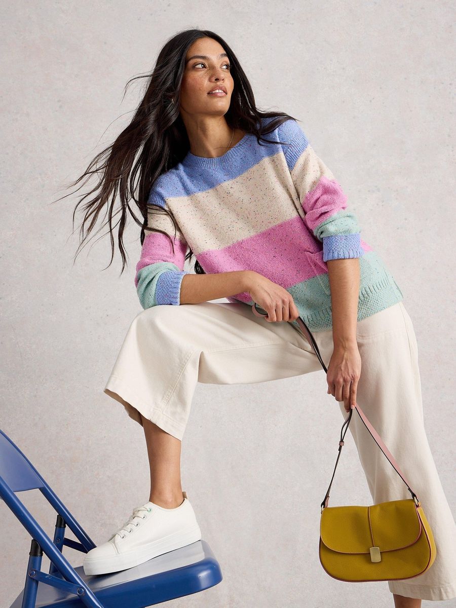 Gestreifter Strickpullover aus Baumwollmischung