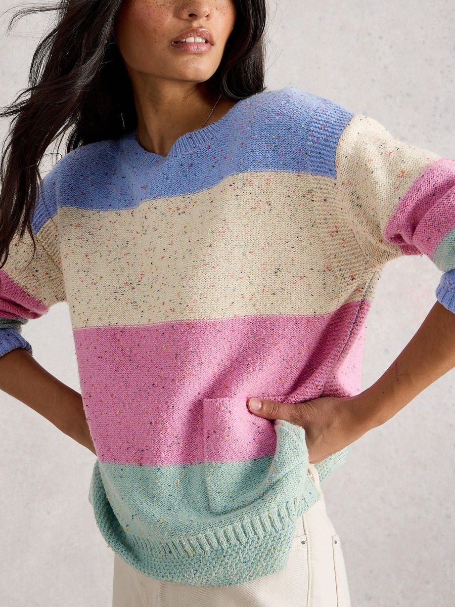 Gestreifter Strickpullover aus Baumwollmischung