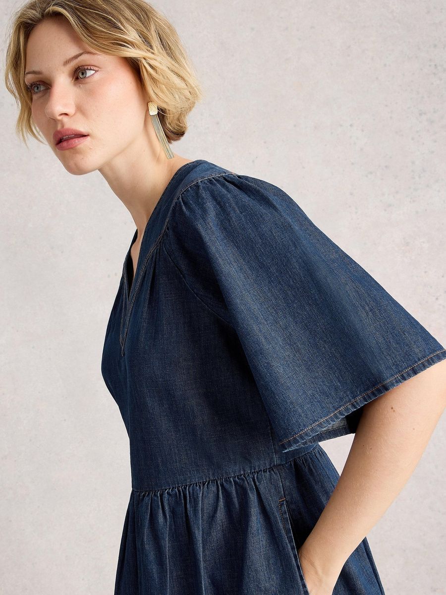Jeans-Midikleid mit ausgestellten Ärmeln