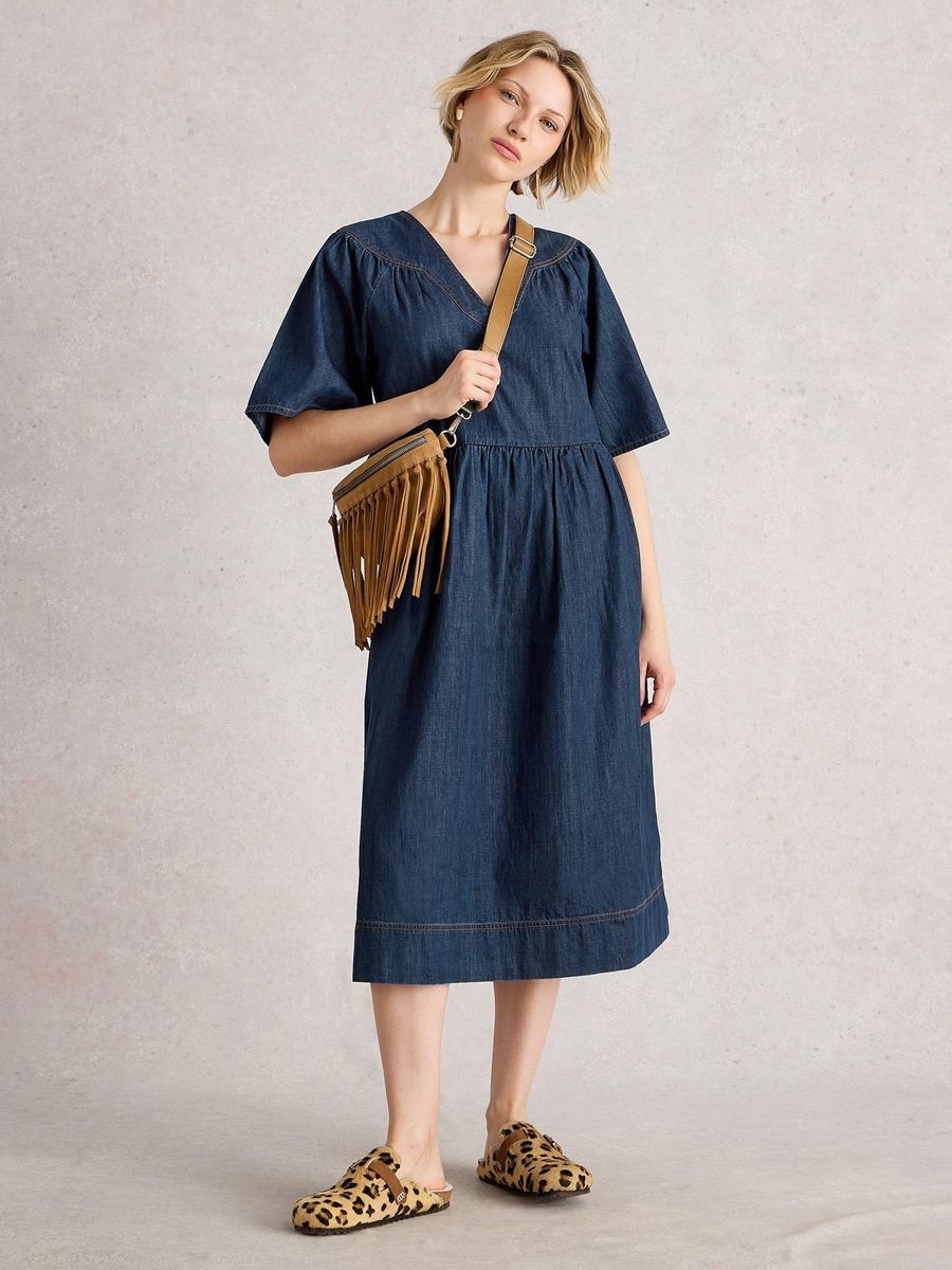 Jeans-Midikleid mit ausgestellten Ärmeln