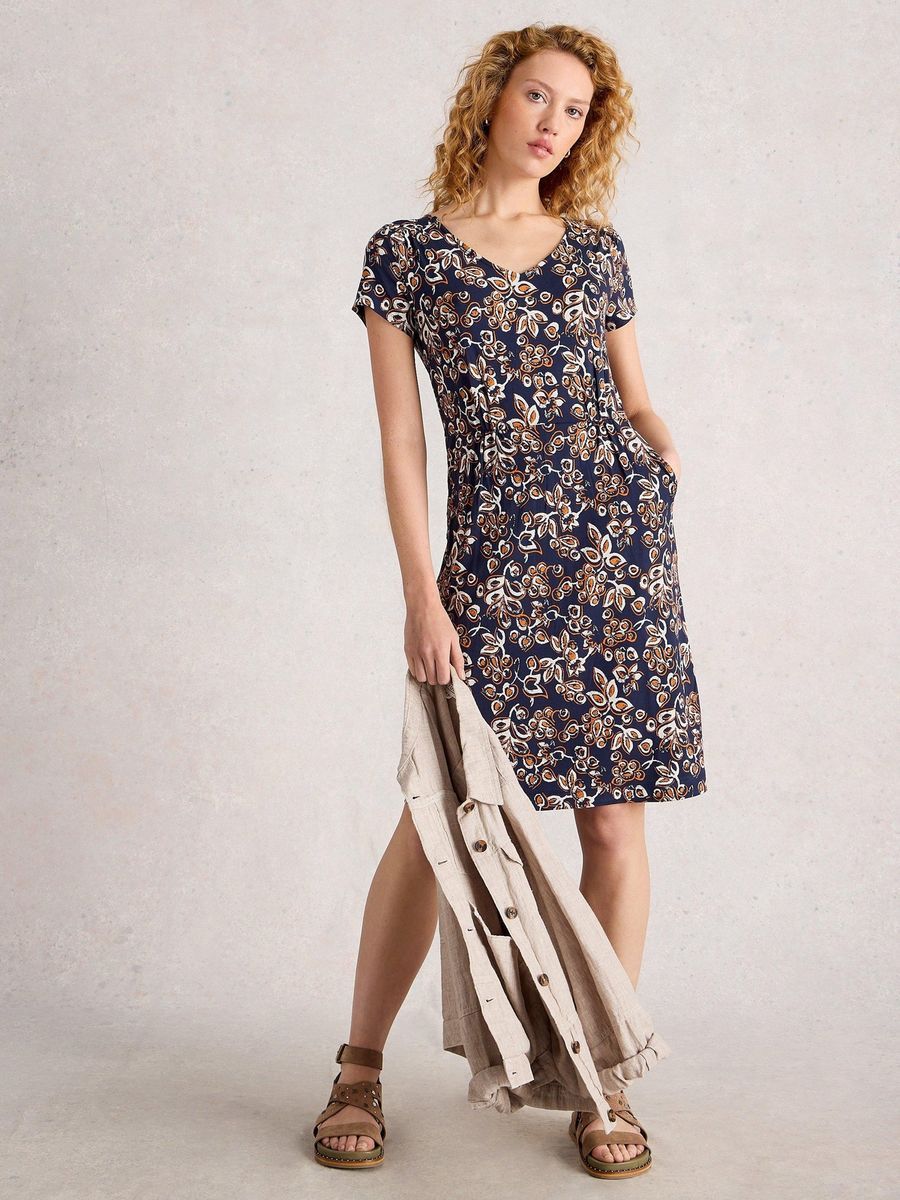 Jerseykleid mit Blumenprint und Taschen