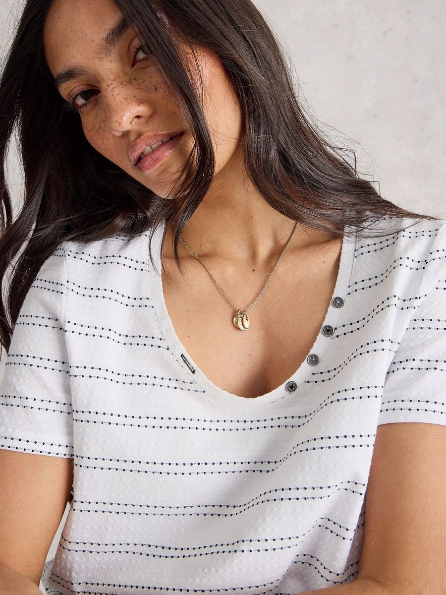 Gestreiftes T-Shirt mit Knopfleiste aus Bio-Baumwolle