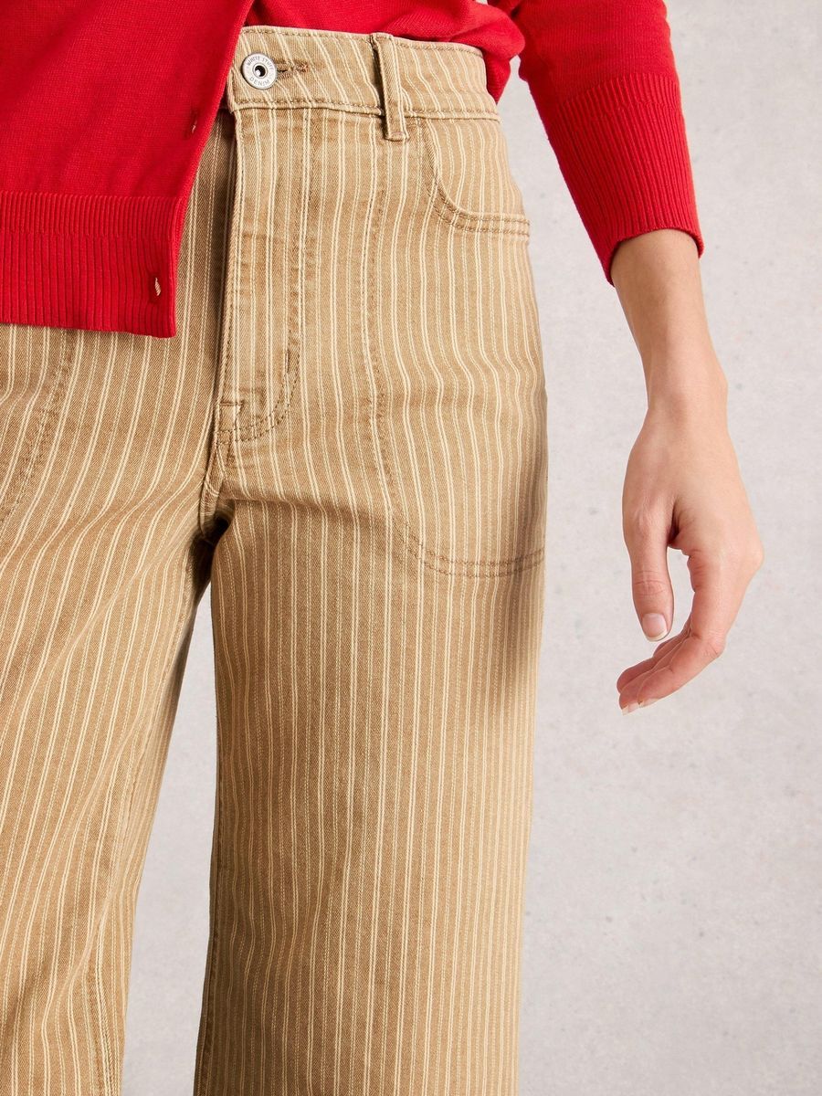 Gestreifte, verkürzte Jeans mit weitem Bein