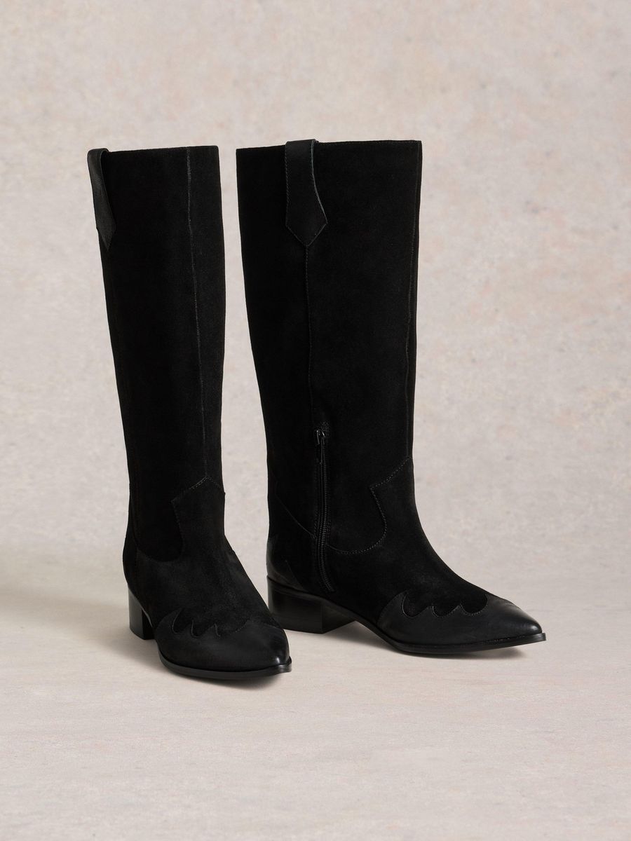 Elegante schwarze Westernstiefel in Kniehöhe