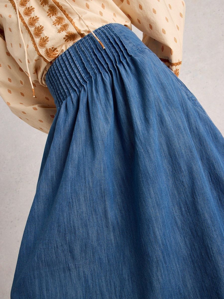 Jeans-Midi-Rock mit Faltenbund