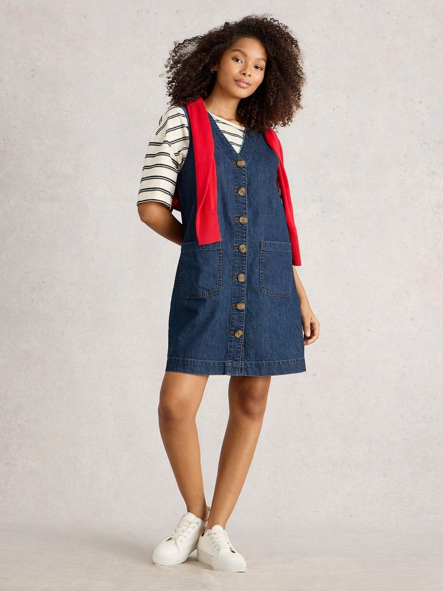 Jeans-Latzkleid mit Knopfleiste