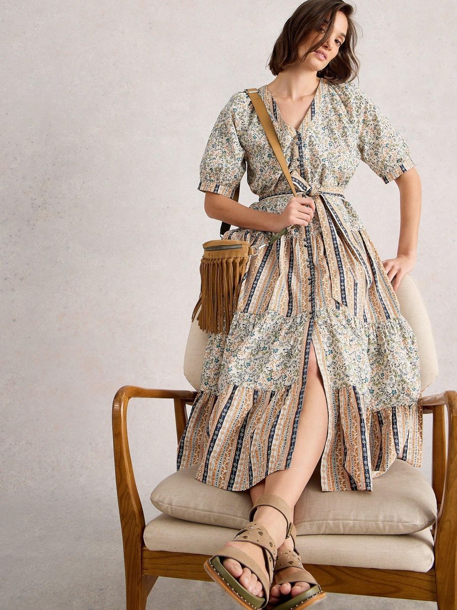 Gestuftes Midikleid mit Blumendruck